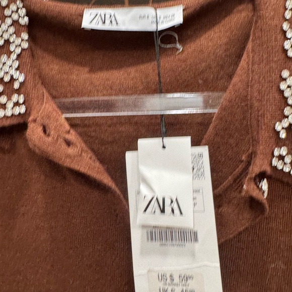 NWT Zara Brown Sweater with Embellished Collar - Picture 7 of 7
